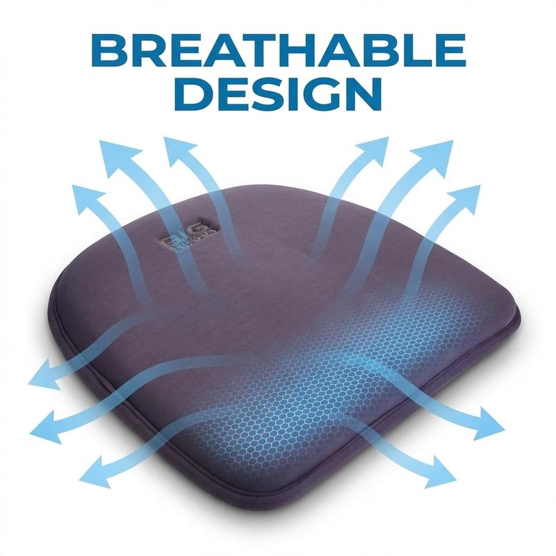 Big Hippo Memory Foam Chair Cushion for Dining & Office Chairs – Extra Thick Seat Pad with Non-Slip Back & Adjustable Straps, Fully Washable, Pressure Relief for Tailbone & Sciatica Pain (Grey, 1 Pc)