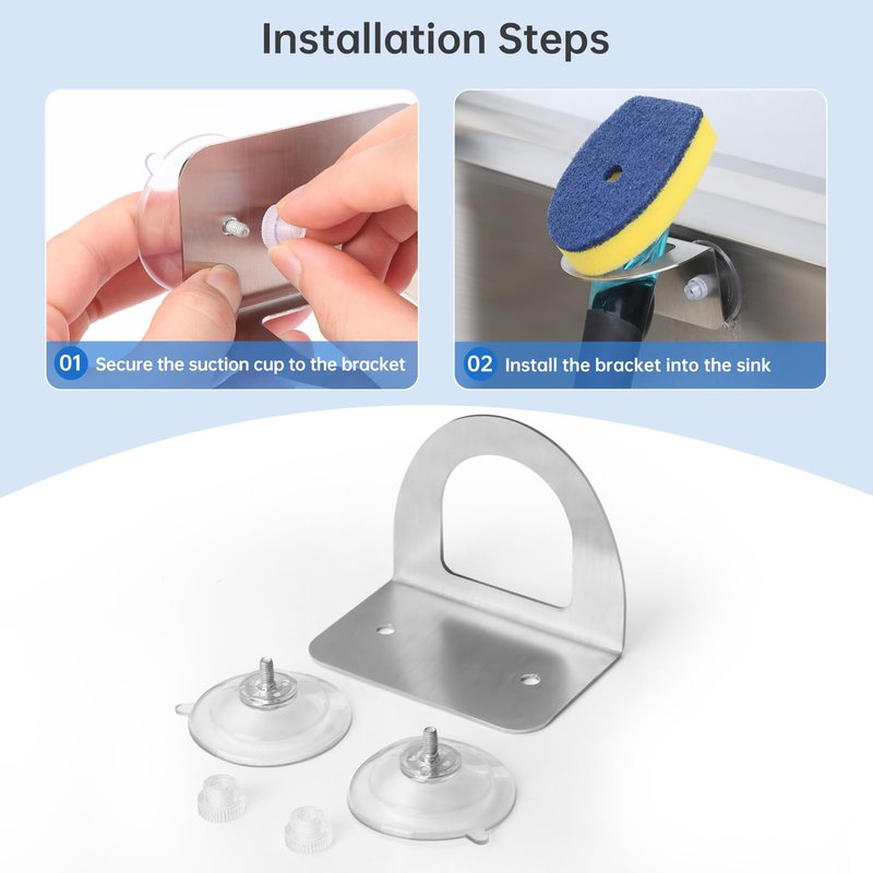 Stainless Steel Kitchen Sink Dish Brush Holder with Suction Cups,Scrub Brush Holder, Compatible with Various Dishwashing Brushes,Dish Wand Holder,Dishwand Sink Caddy,No Drill Rustproof Waterproof