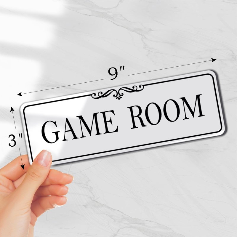 9x3 Inch Game Room Sign, Acrylic Self-stick Door Wall Signage for Video Place Playroom (Elegant White)