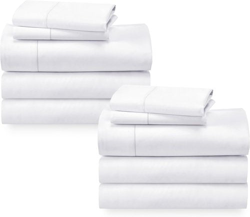 California Design Den Split King Sheet Sets - Soft 100% Cotton Sateen - Breathable & Cooling - Bright White (2-Pack)