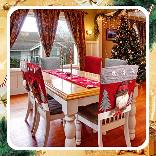 Christmas Chair Covers Set of 4 - Plush Santa Snowman Reindeer Decor