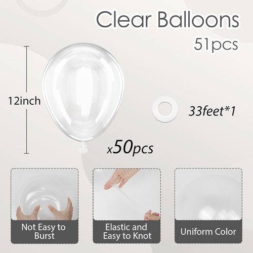 Clear Balloons | 12-Inch Transparent Latex Balloons - 50 Pack for Baby Shower, Wedding & Birthday Party Decor