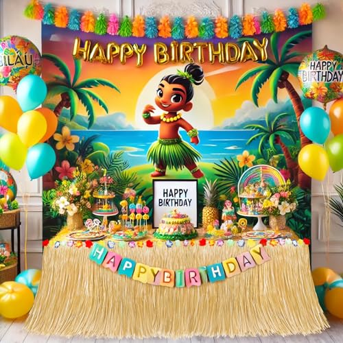 2-Pack Grass Table Skirt for Luau Hawaiian Party Decorations 53.2 x 29.5 Inch
