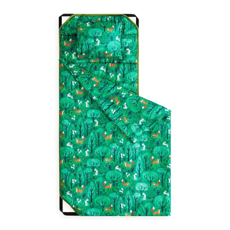 Wake In Cloud - Cot Nap Mat with Pillow and Blanket, for Toddler Kids Boys Girls in Daycare Kindergarten Preschool Pre K with Elastic Corner Straps, Cartoon Animals Trees, Forest Green