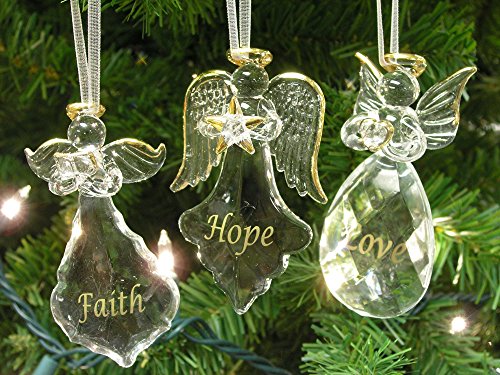 BANBERRY DESIGNS Set of 6 Crystal Angel Christmas Ornaments with Gold Faith Hope Love - Religious Holiday Decor