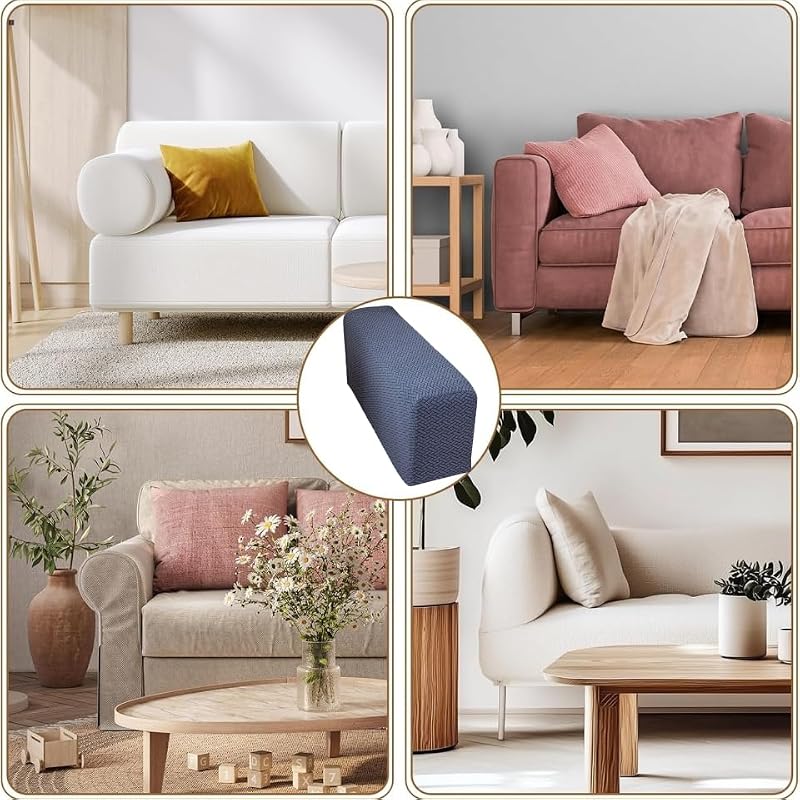 Stretchable Polyester Sofa Arm Covers - Set of 2, Anti-Slip & Washable