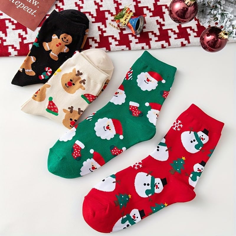 Skiennix Funny Socks - Cozy Novelty Santa Design for Women & Men | 4 Pairs