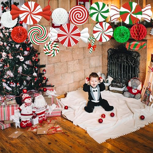 Moon Boat 15Pcs Candyland Christmas Party Decorations Set: Paper Fans, Honeycomb, Swirls