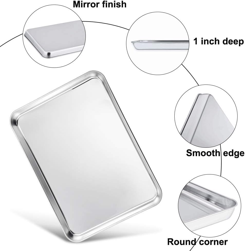 TeamFar Baking Sheet Set - 4-Piece Stainless Steel Cookie Tray Set | Non-Toxic, Rust-Free, Dishwasher Safe