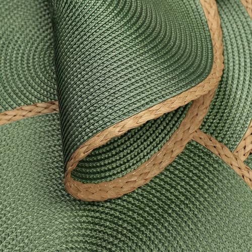 Round Woven Placemats 15-Inch, Set of 6 Green Braided Table Mats