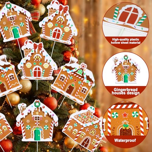 8 Pack Gingerbread House Christmas Ornaments with Tree Picks – Large 8.7x8.7in, 22cm