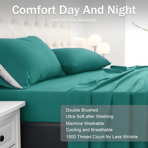 MICORAL Twin Bed Sheets Set - Soft, Breathable Bedding with 16" Deep Pocket Design | Turquoise, 3 Pieces