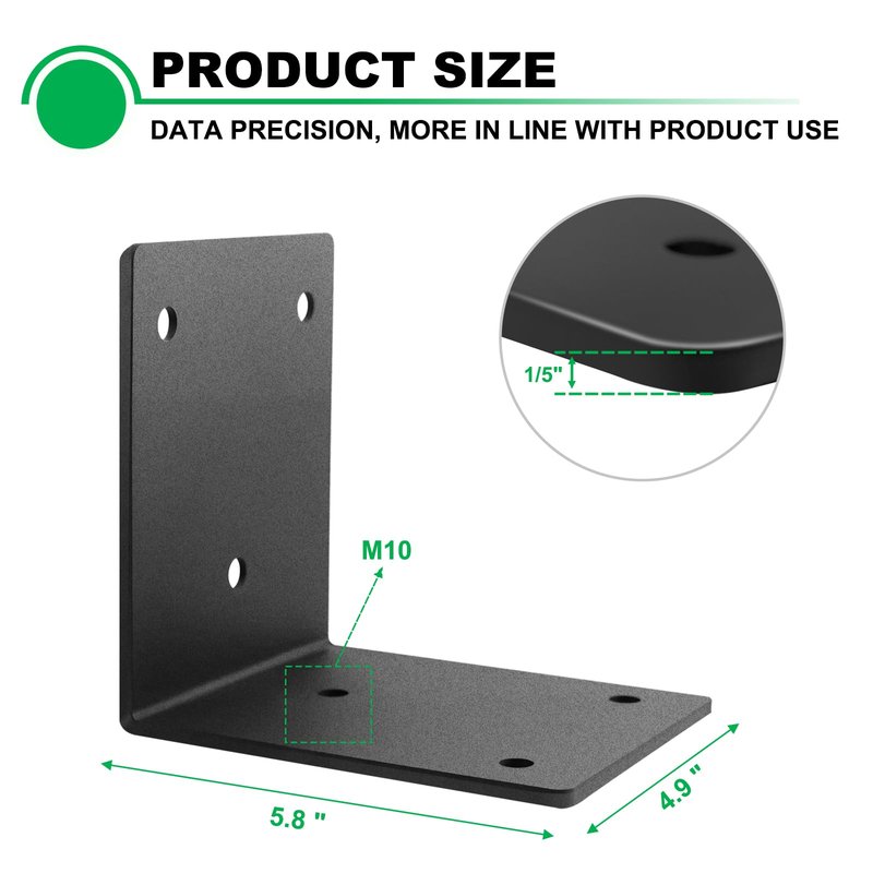 Andorm 4 Pack Heavy Duty Corner Angle Brackets for Outdoor Framing 6" x 5" 90 Degree Thickness 5mm(1/5"), L Bracket for Wood 6X6