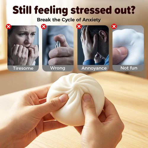 Dumpling Squishies Stress Relief Balls - Handmade Fidget Toys with Steamer Case | Soft TPR Big Bun for Anxiety Relief (Pink)