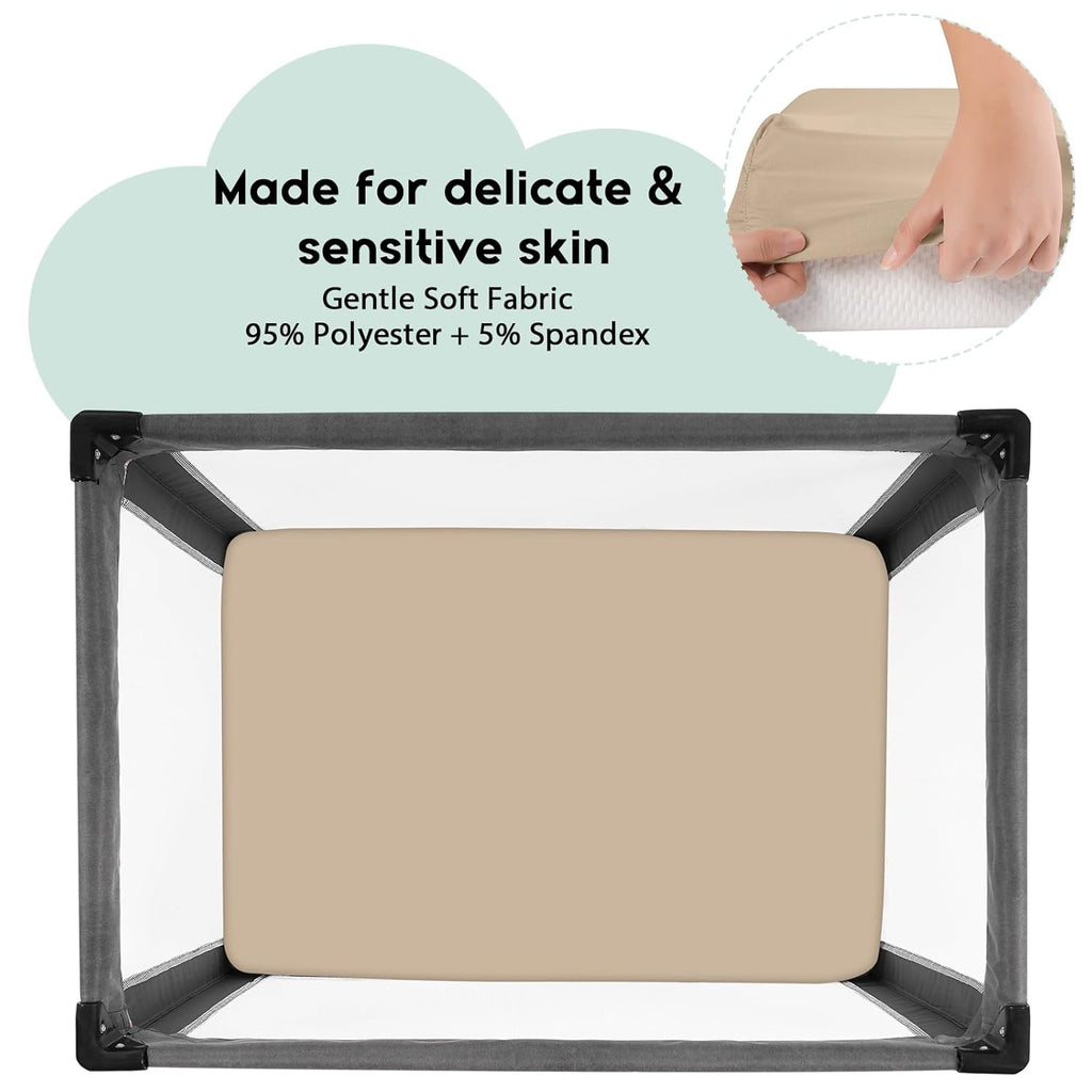 Yoofoss Fitted Pack and Play Sheets - Soft, Breathable Mini Crib Sheets 2-Pack | Apricot & Green