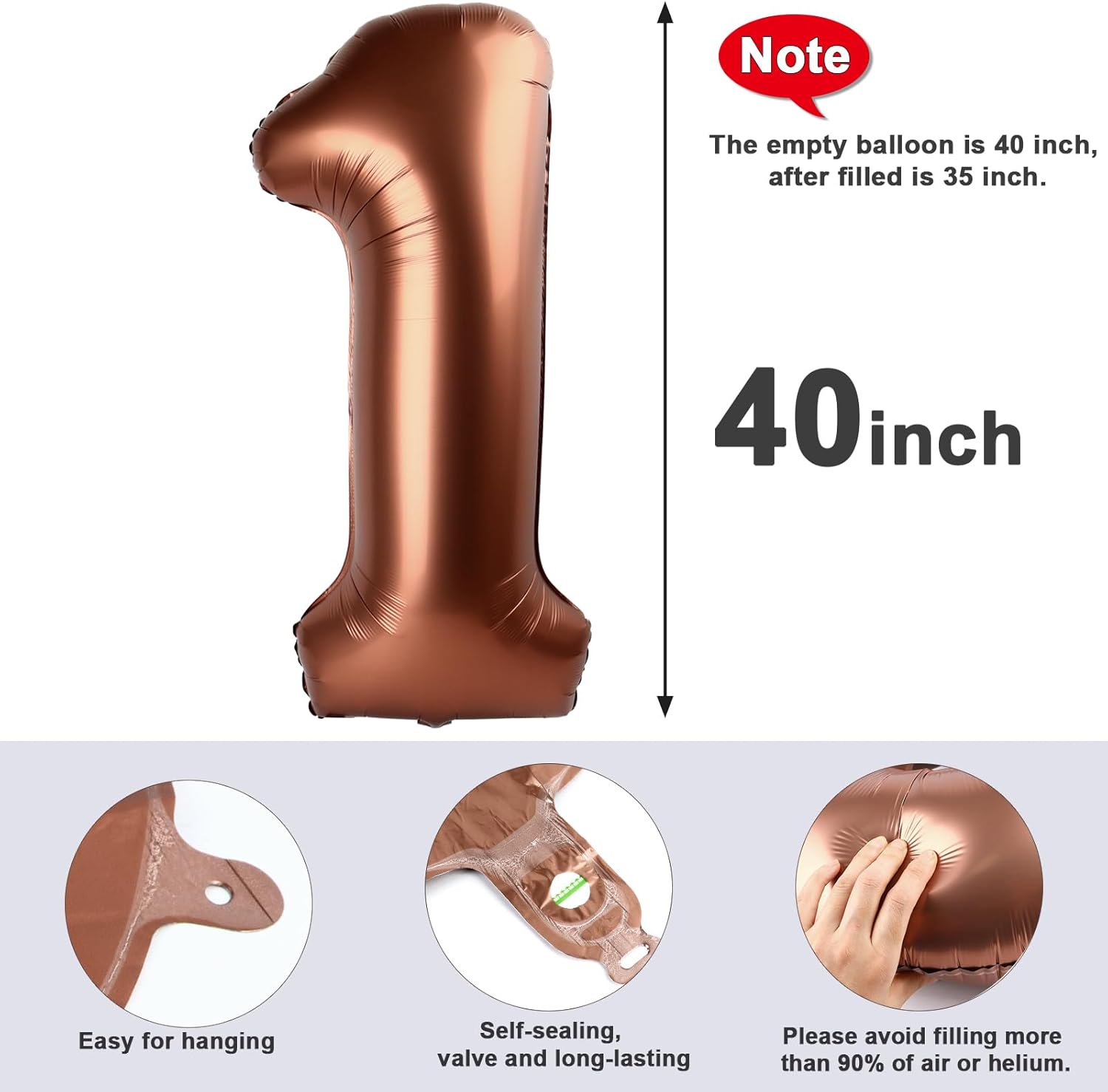 Number Balloons | 40-Inch Coffee Brown Balloon for 1st Birthday Party Decorations