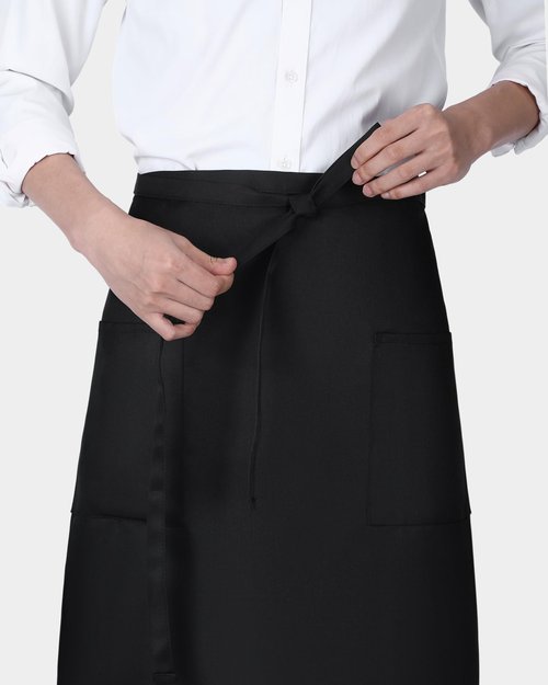 Xtinmee 10 Pcs Bistro Aprons Two Pockets 32 Inch Waterproof Half Waist Black Bistro Apron with Extra Long Waist Ties for Unisex Adult Front-of-house Staff