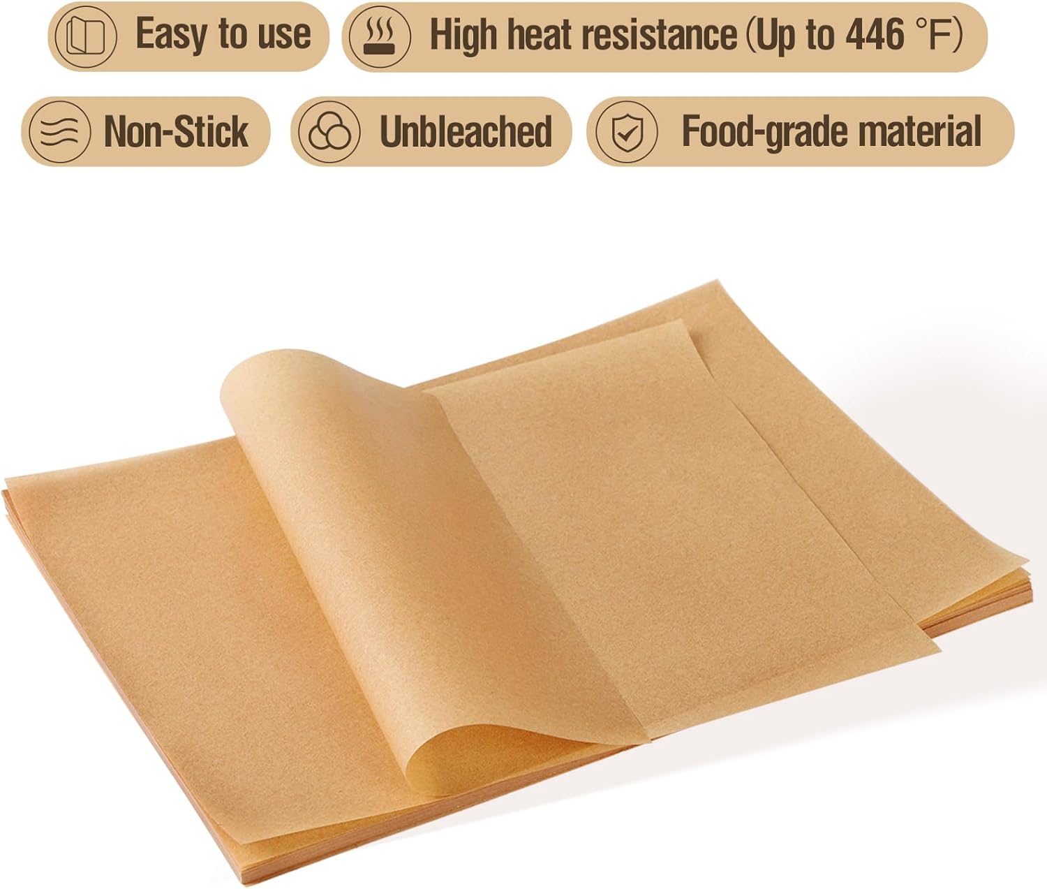 Unbleached Parchment Paper Sheets - 200 Pcs Precut Non-Stick for Baking | 9x13 Inches