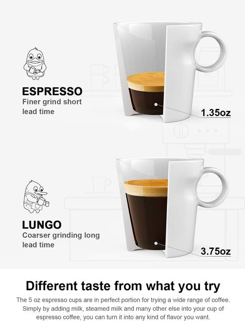 LE TAUCI Espresso Mugs Set of 4 - 5 oz Ceramic Stackable Coffee Cups for Double Shots, White