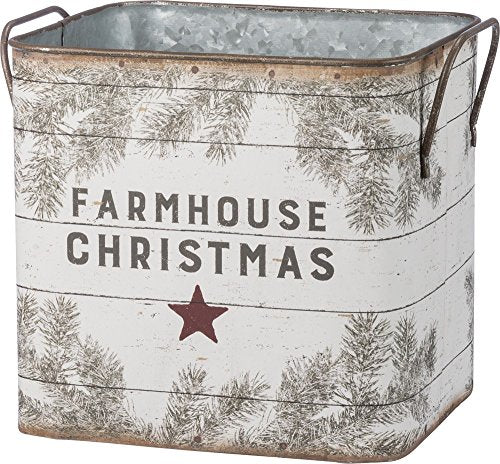 Primitives by Kathy Set of 2 Farmhouse Tin Buckets with Christmas Designs