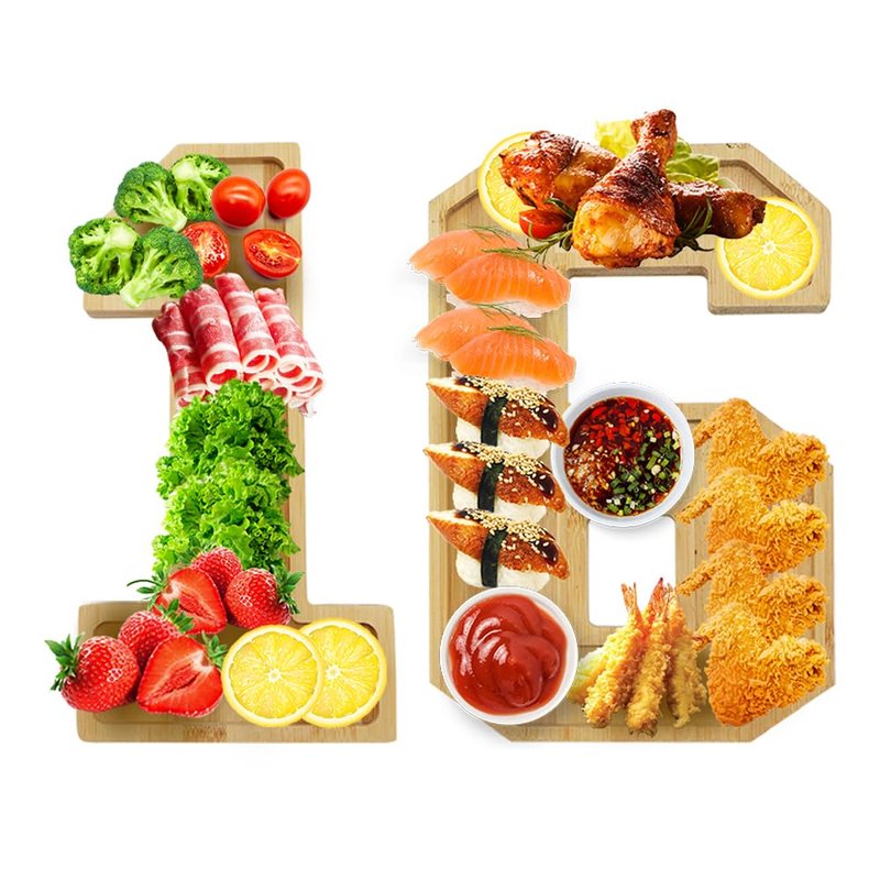 Valguri Wooden Charcuterie Number Fillable Board Box, Fruit Cheese Platter Vegetable Food Dish, Reuseable Serving Tray for Home Decor, Birthday Party Decorations (16)