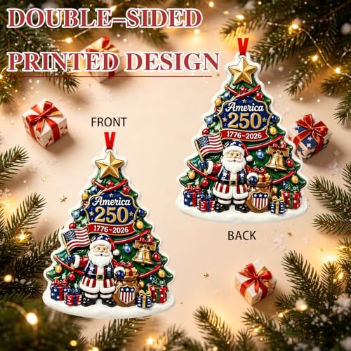 America 250th Anniversary Christmas Ornament - Patriotic Holiday Decor - Christmas Tree Decoration - 3D Hand-Painted Resin - Christmas Tree Variation