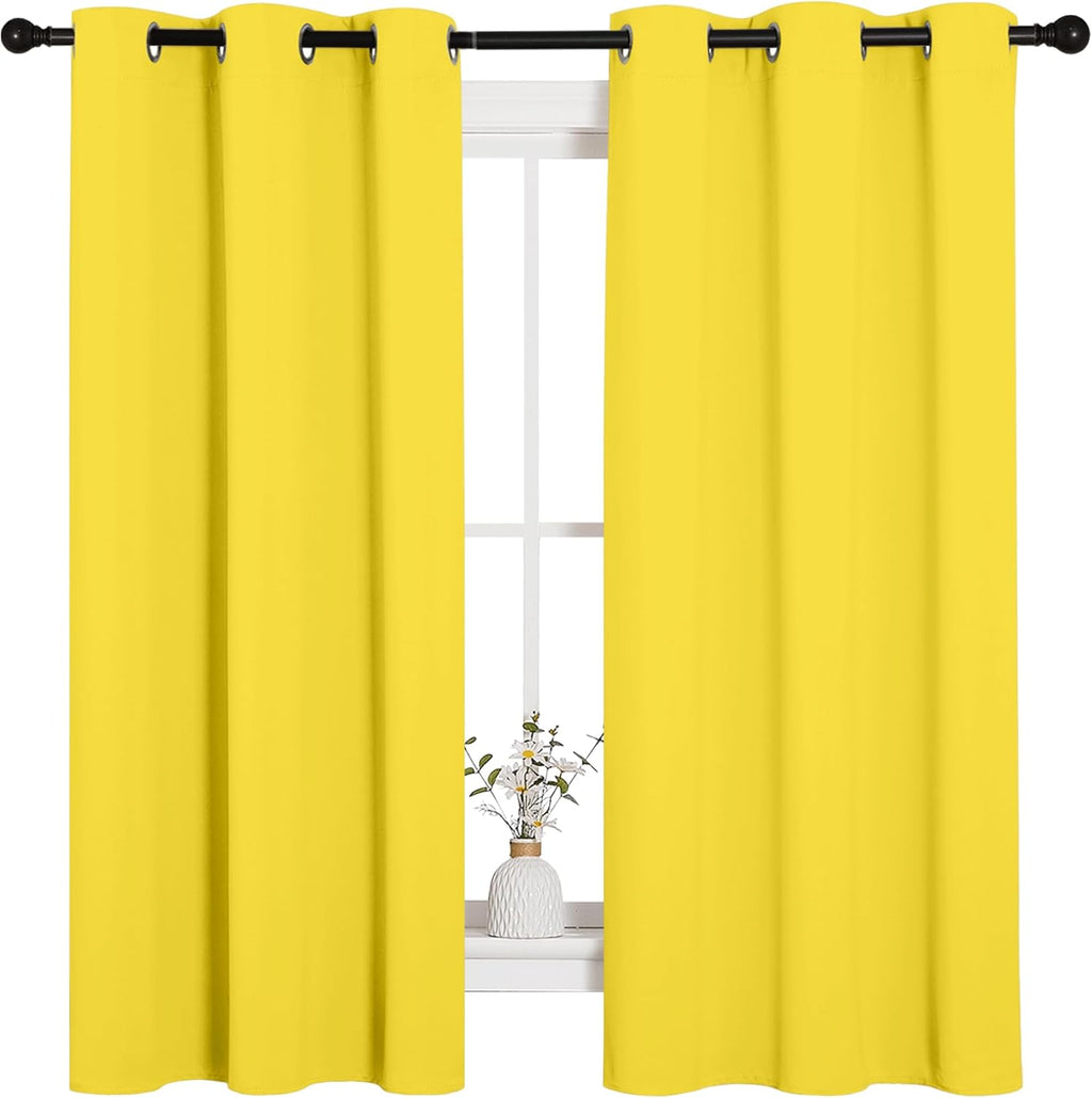 NICETOWN Bright Yellow Thermal Insulated Short Curtains - Grommet Top Drapes for Nursery (42 x 63 Inches)