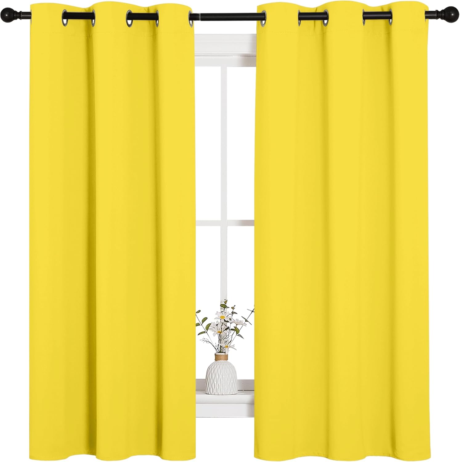 NICETOWN Bright Yellow Thermal Insulated Short Curtains - Grommet Top Drapes for Nursery (42 x 63 Inches)