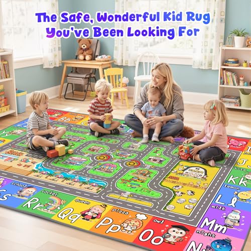4x6 Kids Car Rug and Play Mat - Educational Road and Alphabet City Map