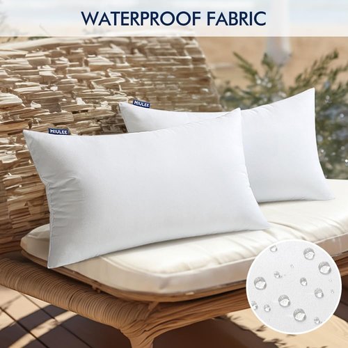 MIULEE Pack of 2 14x22 Inch Outdoor Pillow Inserts Waterproof Decorative Throw Pillow Insert, Rectangle Lumbar Garden Pillow Form for Patio Sofa Couch