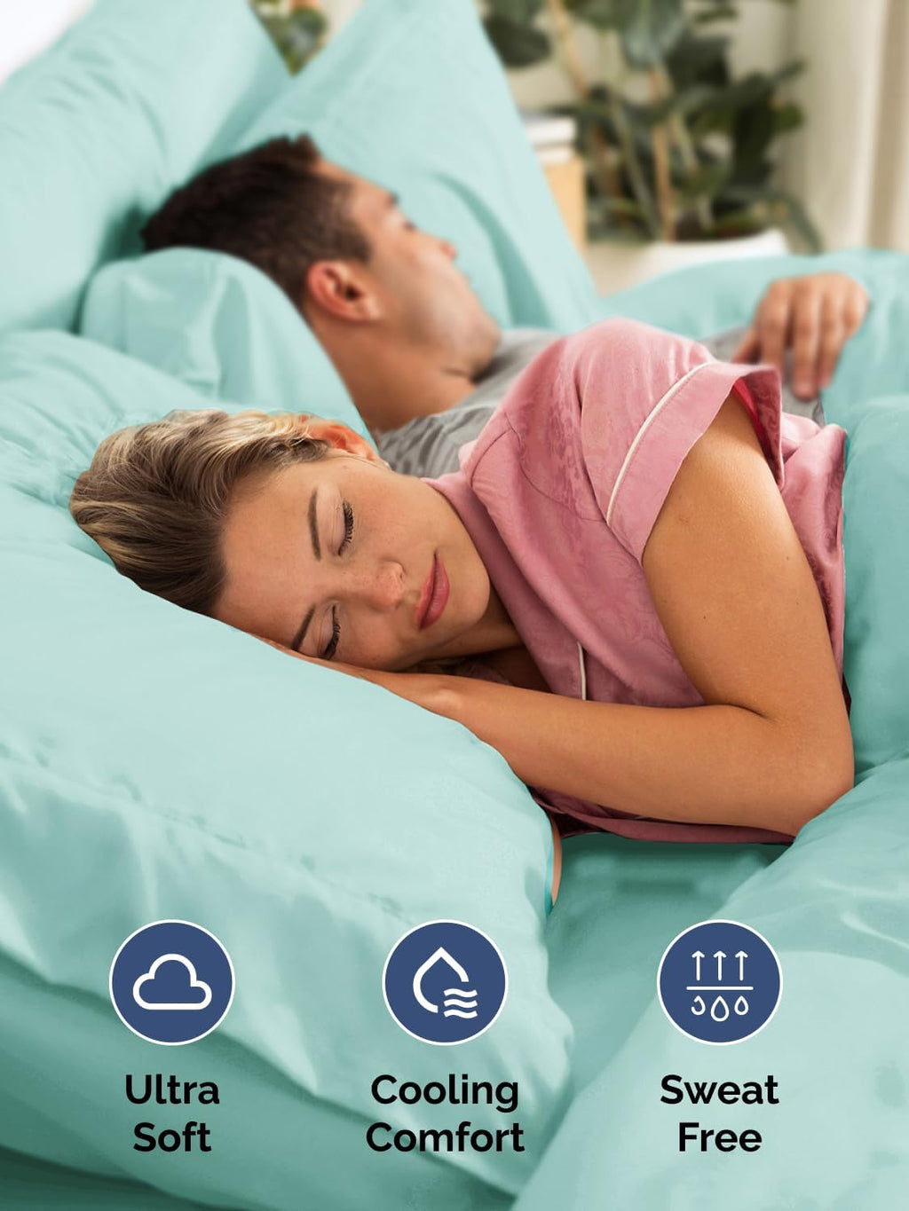 Skiennix Extra Deep Split King Sheet Set - 7 Piece Breathable Cooling Bedding - Soft Wrinkle-Free Spa Blue