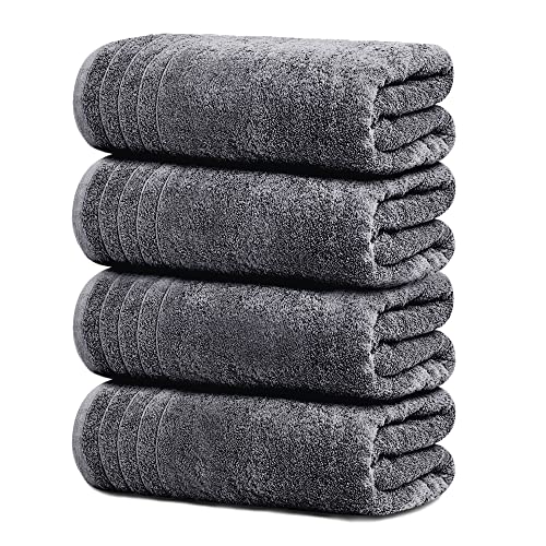 Tens Towels 4-Piece Extra Large Cotton Bath Towels, 30x60 Dark Grey