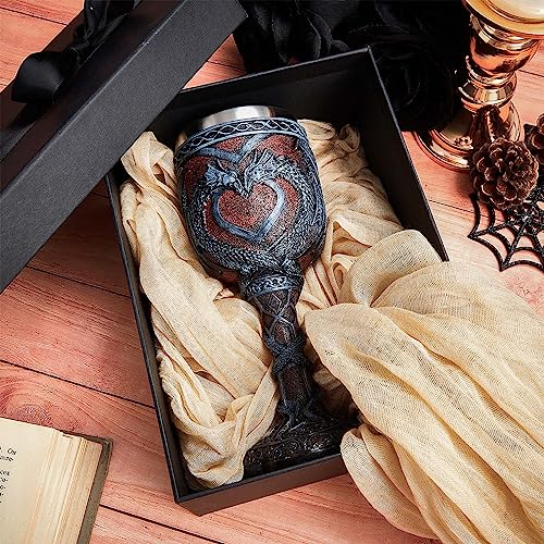 Set of 2 Medieval Dragon Wine Goblets - 7 oz Gothic Stainless Steel Chalice