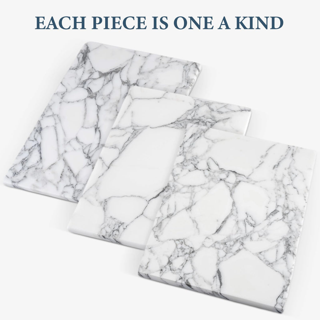Koville Italian Natural Marble Cutting Board for Kitchen Pastry Bread Macaron Display, 12" x 8" Real Stone Slab Marble Cheese Board for Counter, Bathroom Perfume Tray Candle Plate (Arabescato)
