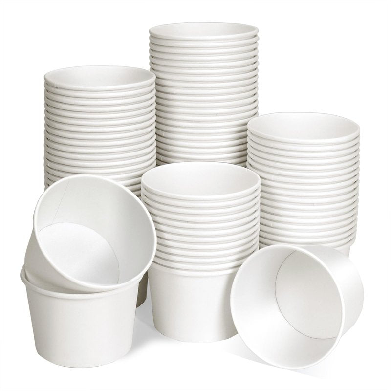 TKOnline 100 Pcs 9 Ounce White Paper Ice Cream Cups Disposable Soup Bowls Treat Snack Cups Disposable Paper Cups Dessert Bowls for Hot or Cold Food, Frozen Yogurt, Sundae, Soup ﻿