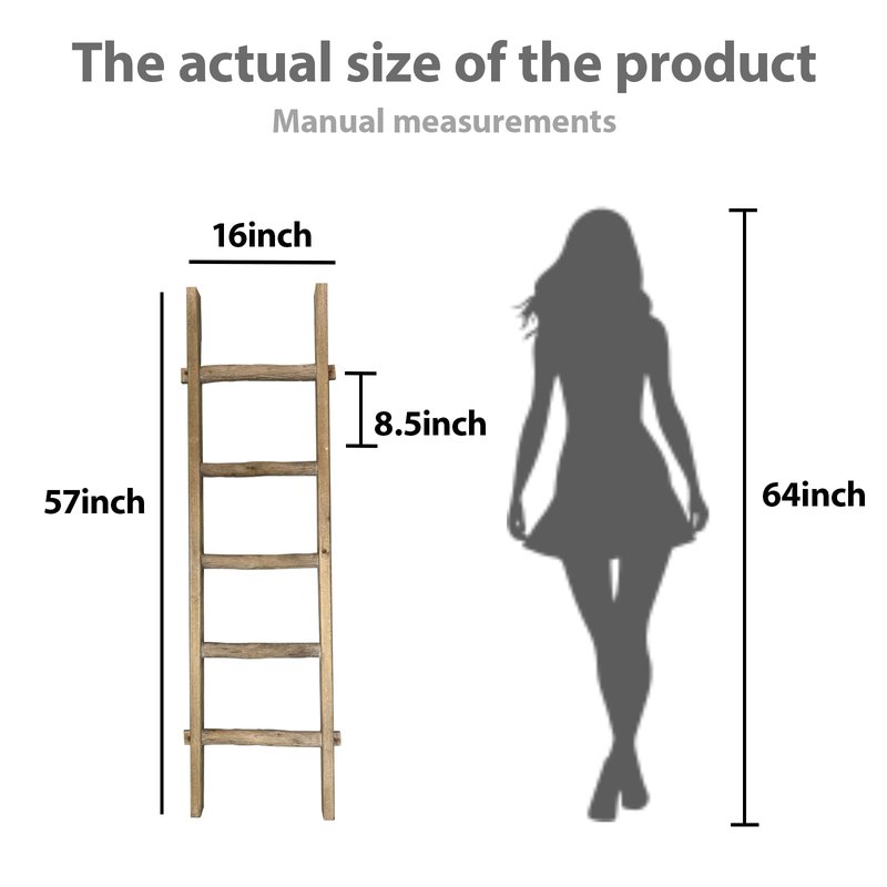 Oujchenghome Blanket Ladder Pre Assembled 76in Wooden Ladder Shelf Living Room Bathroom Bedroom Decorative Wall Leaning Farmhouse Quilt Display Holder Rustic Towel Rack (Brown, 57in（5-Tier）)