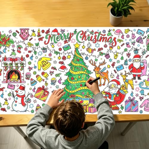 QIHOMPIB 2 Pack Christmas Coloring Tablecloths - 30x72 Inch Kids & Adults Art Crafts