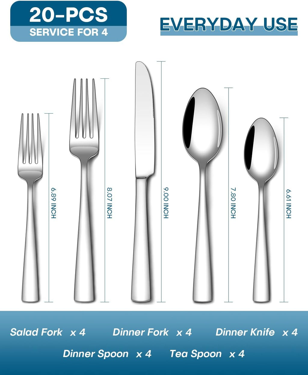 Stapava 20-Piece Silverware Set - Food-Grade Stainless Steel Flatware for 4 | Mirror Polished, Dishwasher Safe
