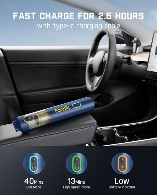 Fanttik Slim V8 APEX Car Vacuum - 4-in-1 Portable Mini Cordless Vacuum with 19000Pa Suction Power | Handheld for Car & Office (Blue)