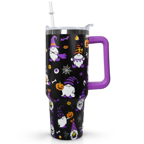Ceovfoi 40 oz Halloween Gnome Tumbler, Insulated Stainless Steel Travel Mug, Gothic Halloween Gnome Decor Gift for Women