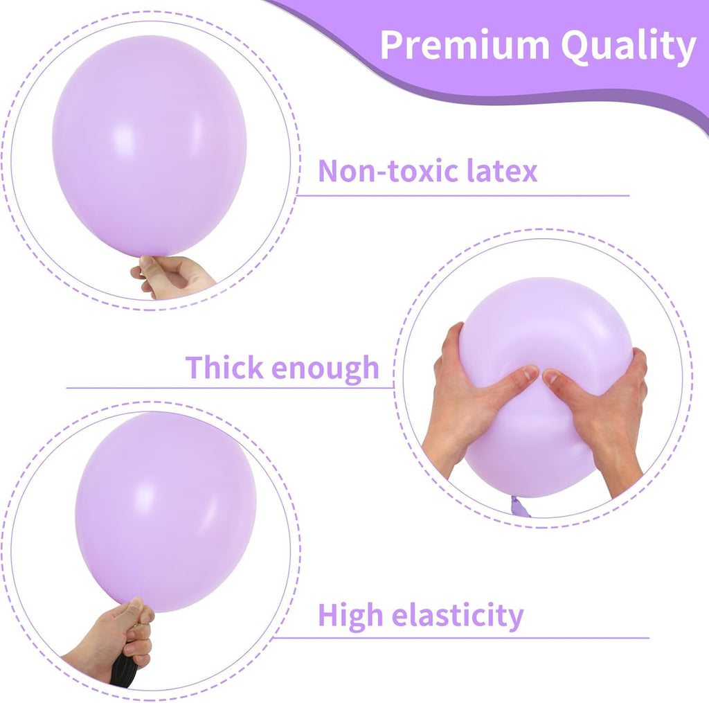 RUBFAC Lavender Purple Balloons - 105pcs in 5/10/12/18 Inches | Light Pastel Latex for Party Decor