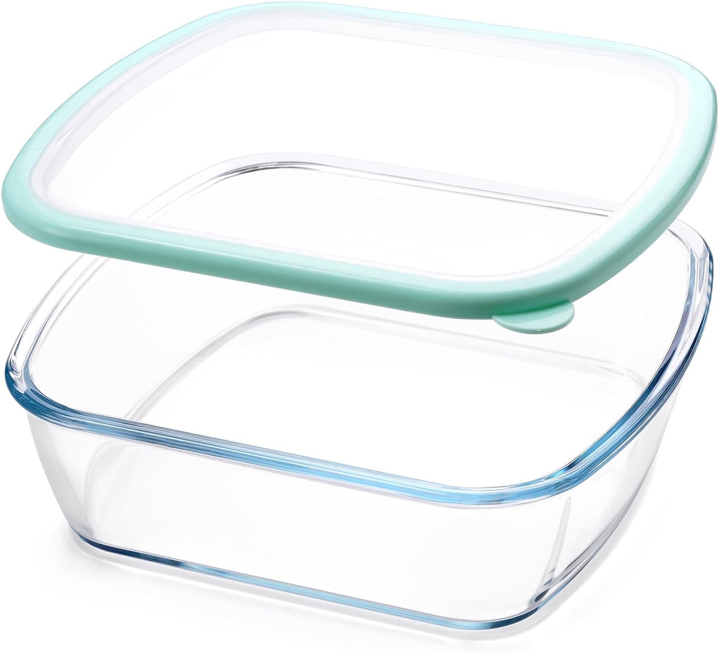 NUTRIUPS 9 x 9 Glass Baking Dish with Lid - Large 2.75QT Oven Safe Pan in Green | Deep & Durable Design