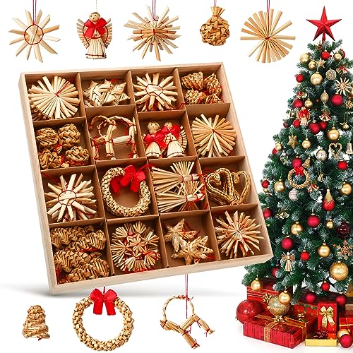 Gerrii 56 Pcs Scandinavian Christmas Straw Ornaments Set - Heart Variations
