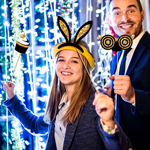 24-Piece Photo Booth Props Set - Black and Gold Party Accessories