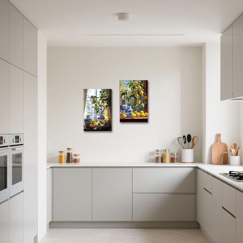 CXHOSTENT Kitchen Lemon Wall Decor - 2 Panel Yellow Citrus Fruit Art | Botanical Farmhouse Artwork (11x14 Inches)