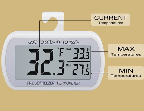 AEVETE 4 Pack Waterproof Digital Refrigerator Thermometer Large LCD, Freezer Room Thermometer with Magnetic Back, No Frills Easy to Read