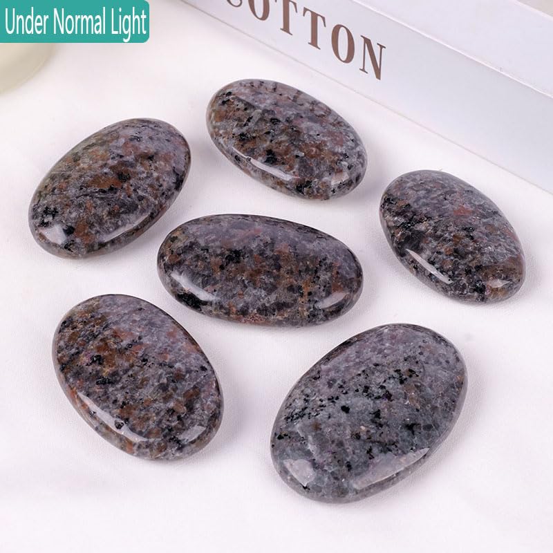 3PCS Oval Yooperlite Stones 2-2.4 Inch Fluorescent Palm Worry Stones