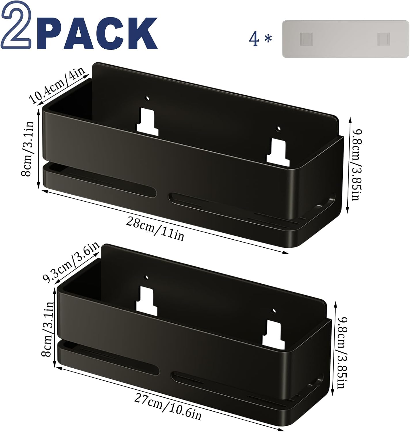 Regine Switzerland Shower Caddy - Heavy-Duty No-Drill Bathroom Organizer | 2-Pack Black Metal Storage Shelf