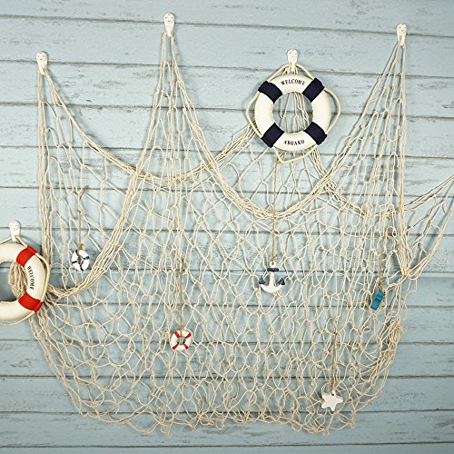 Decorative White Fishing Net, 79 x 39 Inch Nautical Wall Decor
