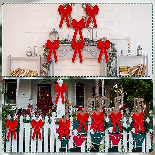 Lenwen 24 Pack Large Red Velvet Christmas Bows Tree Toppers Holiday Decorations